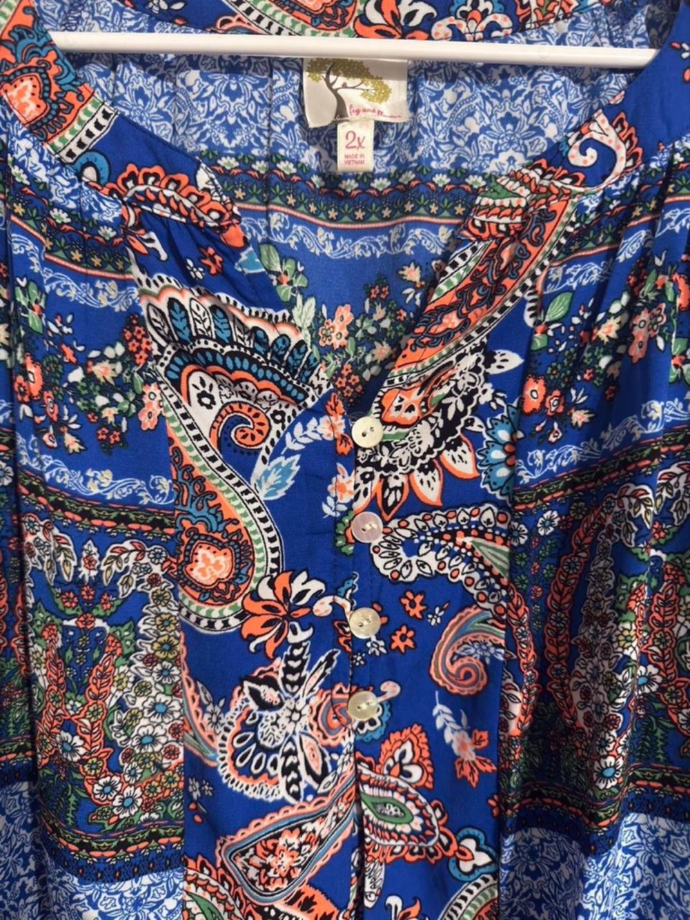 Fig & Flower Boho Paisley Blue Women's Blouse - Picture 2 of 5